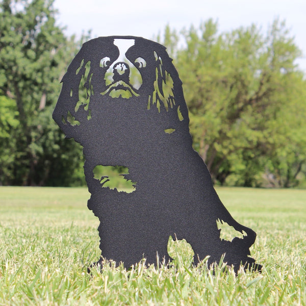 Cavalier King Charles Spaniel Corten steel dog silhouette, matte black finish, shown outdoors – My Metal Rescue