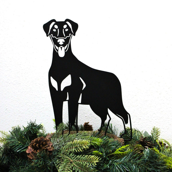 Doberman Pinscher Natural Ear Corten steel dog silhouette, matte black finish, shown outdoors – My Metal Rescue