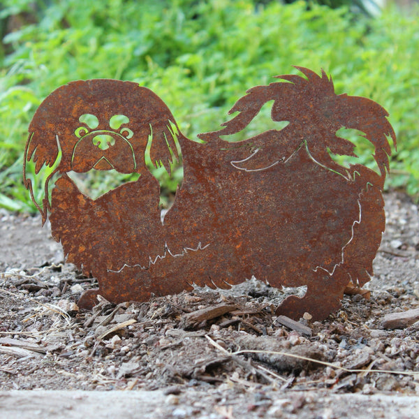 Pekingese Corten steel dog silhouette, rusted patina finish – My Metal Rescue