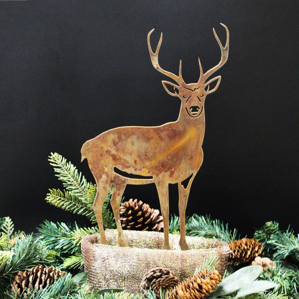 Deer Buck Corten steel dog silhouette, rusted patina finish, shown outdoors – My Metal Rescue