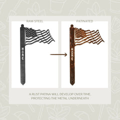 Corten Steel Waving US Flag Garden Stake