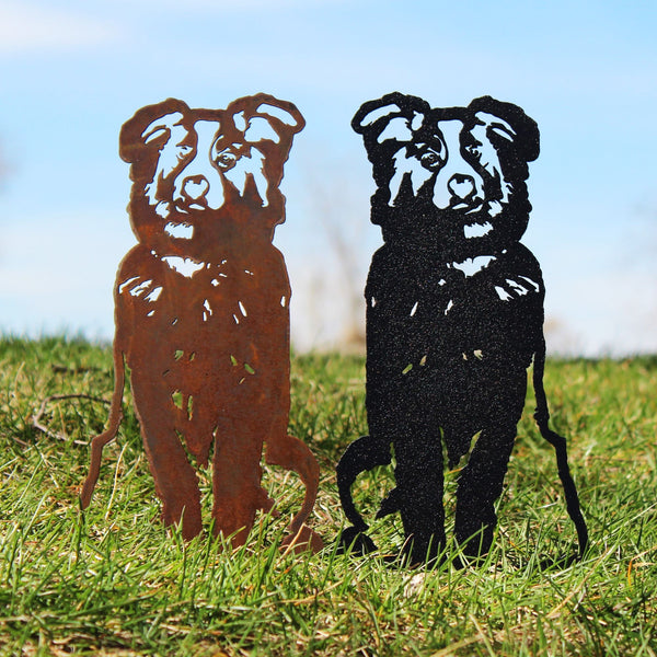 Australian Shepherd Corten steel dog silhouette, shown outdoors – My Metal Rescue