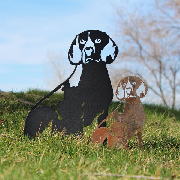 Beagle Corten steel dog silhouette, shown outdoors – My Metal Rescue