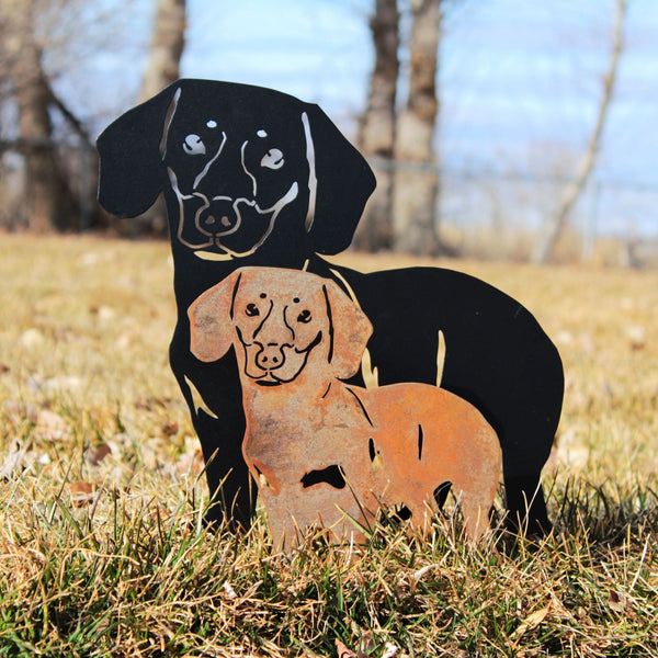 Dachshund Shorthaired Corten steel dog silhouette, shown outdoors – My Metal Rescue