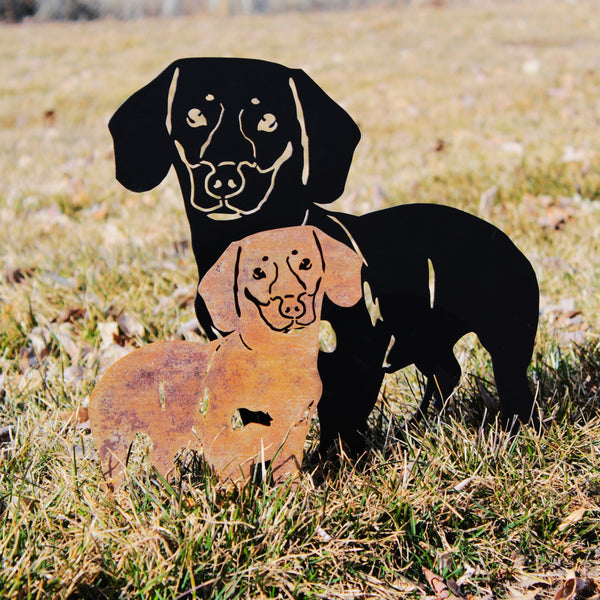 Dachshund Shorthaired Corten steel dog silhouette, shown outdoors – My Metal Rescue