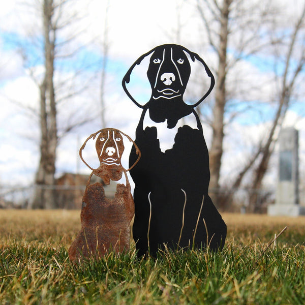 American English Coonhound Corten steel dog silhouette, shown outdoors – My Metal Rescue