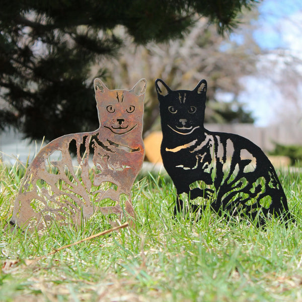 Bengal Corten steel dog silhouette, shown outdoors – My Metal Rescue