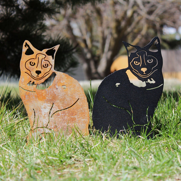 Birman Corten steel dog silhouette, shown outdoors – My Metal Rescue
