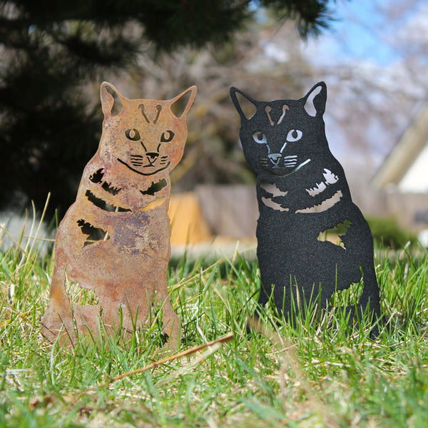 Shorthair Tabby Corten steel dog silhouette, shown outdoors – My Metal Rescue