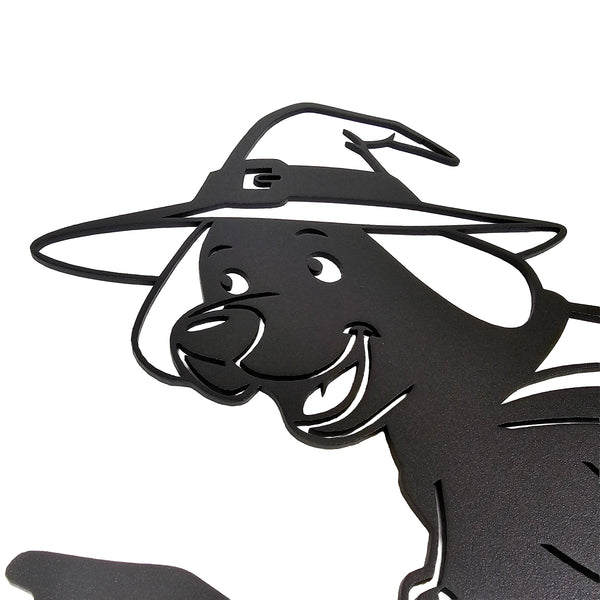 Witch Dog – matte black steel Halloween silhouette by My Metal Rescue