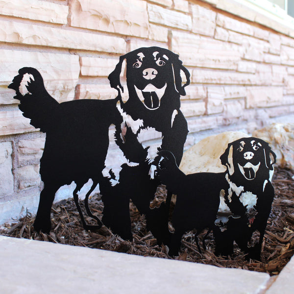 Hovawart Corten steel dog silhouette, matte black finish, shown outdoors – My Metal Rescue
