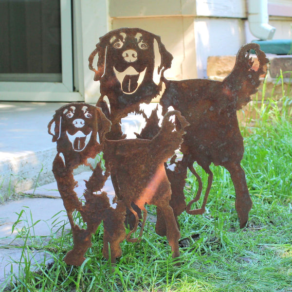 Hovawart Corten steel dog silhouette, rusted patina finish, shown outdoors – My Metal Rescue