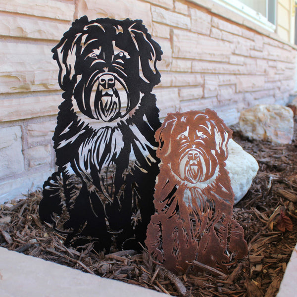 Soft Coated Wheaten Terrier Corten steel dog silhouette, shown outdoors – My Metal Rescue