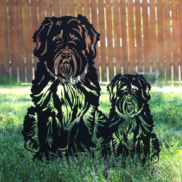 Soft Coated Wheaten Terrier Corten steel dog silhouette, matte black finish, shown outdoors – My Metal Rescue
