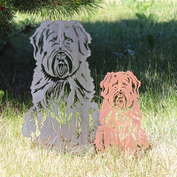 Soft Coated Wheaten Terrier Corten steel dog silhouette, shown outdoors – My Metal Rescue