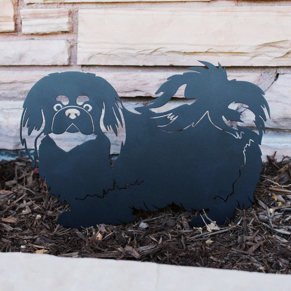 Pekingese Corten steel dog silhouette, matte black finish – My Metal Rescue