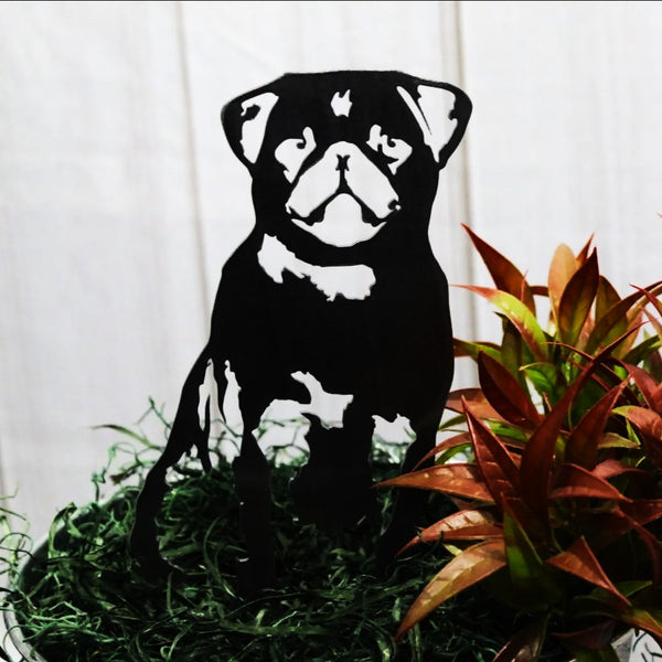 Pug Corten steel dog silhouette, matte black finish – My Metal Rescue