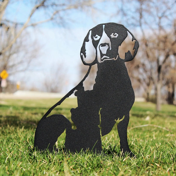 Beagle Corten steel dog silhouette, matte black finish, shown outdoors – My Metal Rescue
