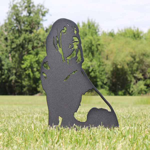 Bloodhound Corten steel dog silhouette, matte black finish, shown outdoors – My Metal Rescue