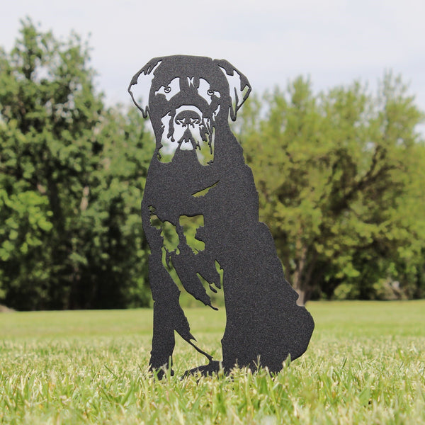 Mastiff Corten steel dog silhouette, matte black finish, shown outdoors – My Metal Rescue