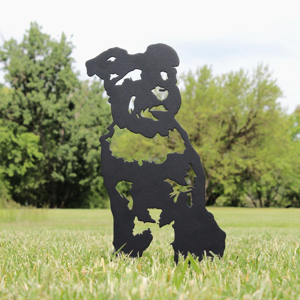 Schnauzer Corten steel dog silhouette, matte black finish, shown outdoors – My Metal Rescue