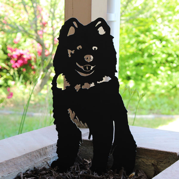 Samoyed Corten steel dog silhouette, matte black finish, shown outdoors – My Metal Rescue