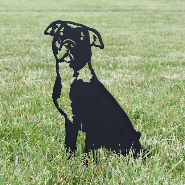 American Pit Bull Terrier Corten steel dog silhouette, matte black finish, shown outdoors – My Metal Rescue