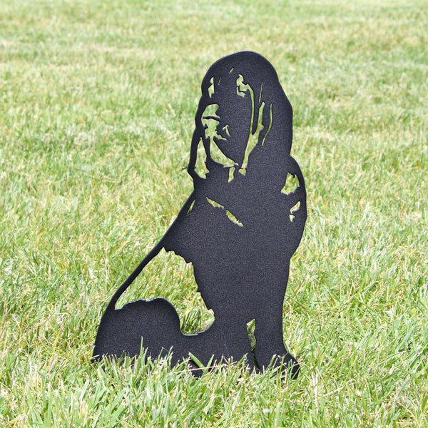 Bloodhound Corten steel dog silhouette, matte black finish, shown outdoors – My Metal Rescue