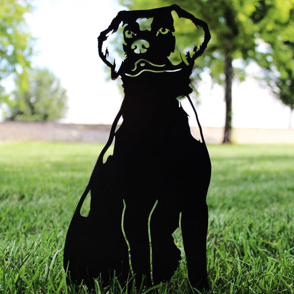 Brittany Spaniel Corten steel dog silhouette, matte black finish, shown outdoors – My Metal Rescue