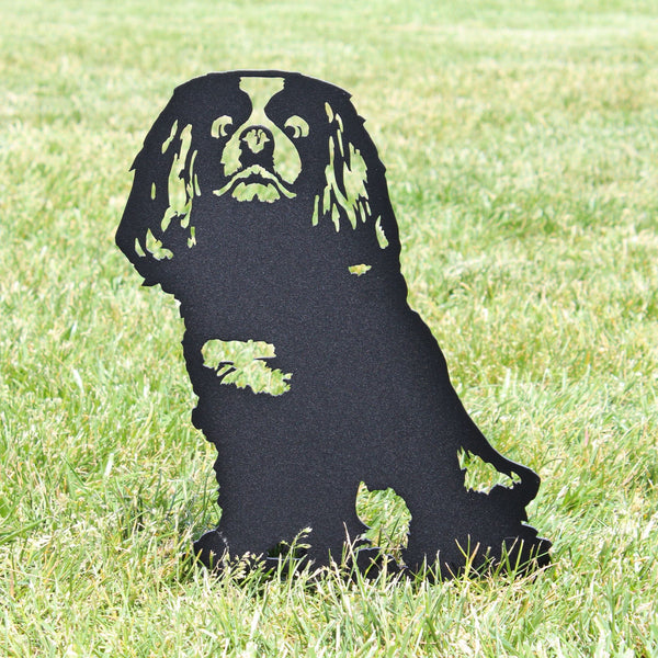 Cavalier King Charles Spaniel Corten steel dog silhouette, matte black finish, shown outdoors – My Metal Rescue