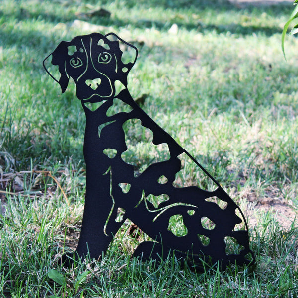 Catahoula Leopard Dog Corten steel dog silhouette, matte black finish, shown outdoors – My Metal Rescue
