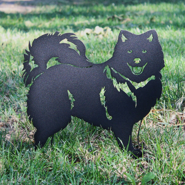 Japanese Spitz Corten steel dog silhouette, matte black finish, shown outdoors – My Metal Rescue