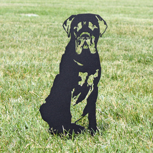 Mastiff Corten steel dog silhouette, matte black finish, shown outdoors – My Metal Rescue