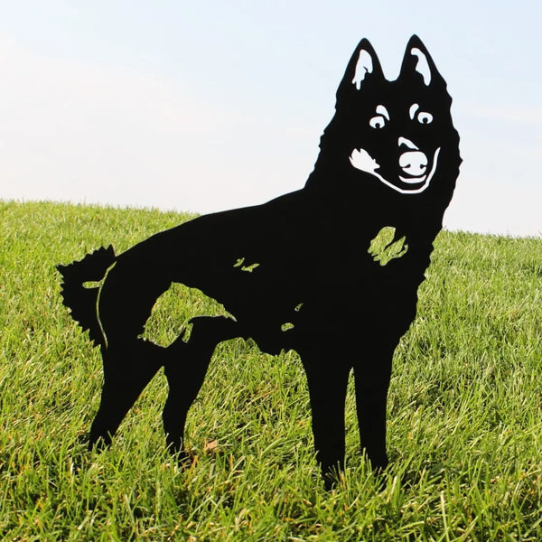 Schipperke Corten steel dog silhouette, matte black finish, shown outdoors – My Metal Rescue