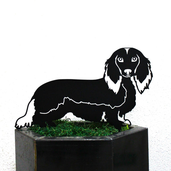 Dachshund Longhaired Corten steel dog silhouette, matte black finish – My Metal Rescue