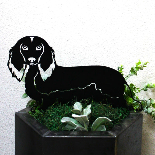 Dachshund Longhaired Corten steel dog silhouette, matte black finish – My Metal Rescue