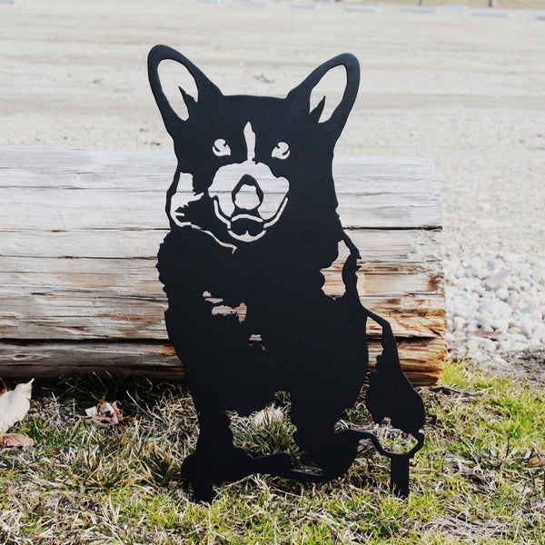 Corgi Corten steel dog silhouette, matte black finish – My Metal Rescue