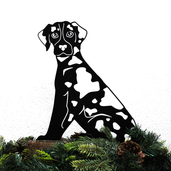 Catahoula Leopard Dog Corten steel dog silhouette, matte black finish, shown outdoors – My Metal Rescue