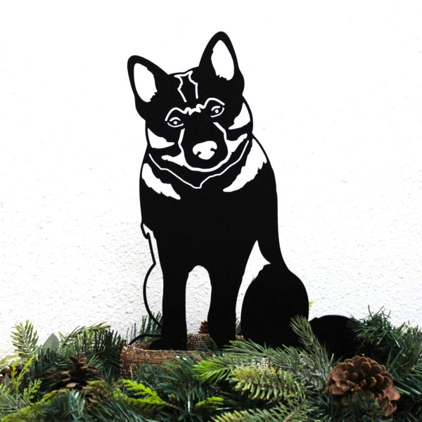 Norwegian Elkhound Corten steel dog silhouette, matte black finish, shown outdoors – My Metal Rescue