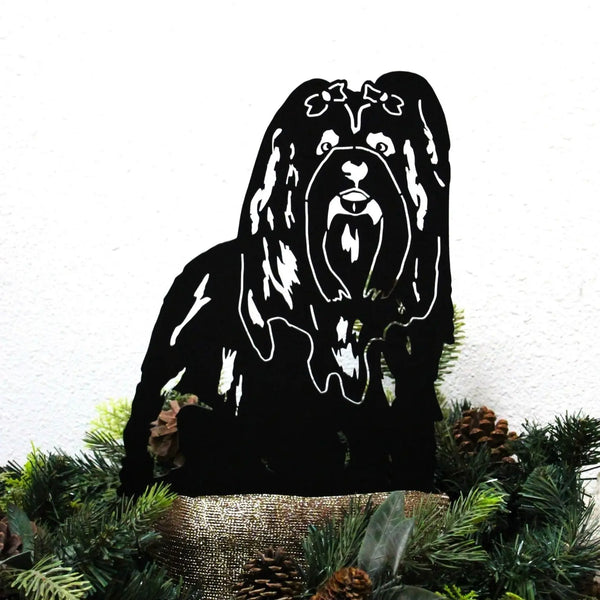 Lhasa Apso Corten steel dog silhouette, matte black finish, shown outdoors – My Metal Rescue