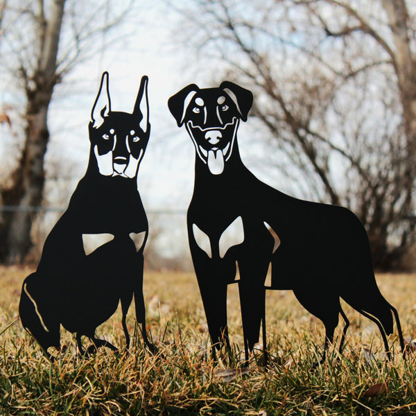 Doberman Pinscher Cropped Ear Corten steel dog silhouette, matte black finish – My Metal Rescue