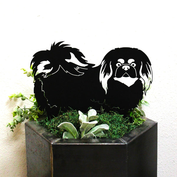 Pekingese Corten steel dog silhouette, matte black finish – My Metal Rescue