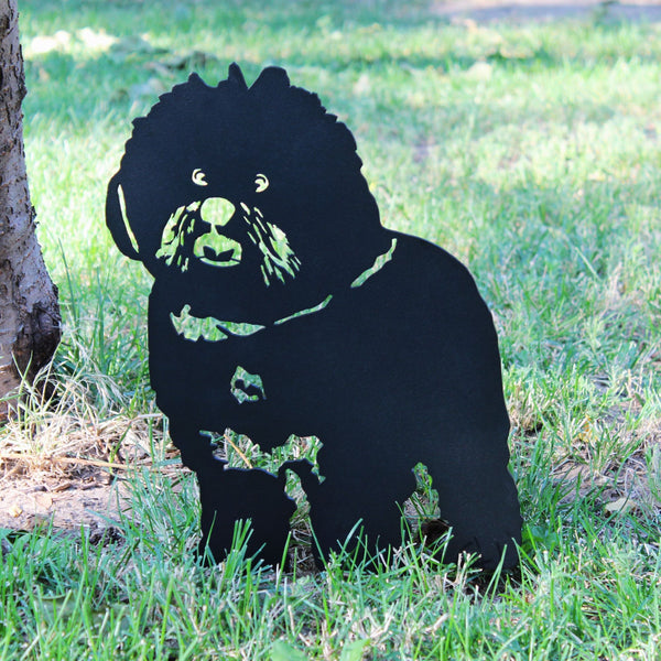 Bichon Frise Corten steel dog silhouette, matte black finish, shown outdoors – My Metal Rescue