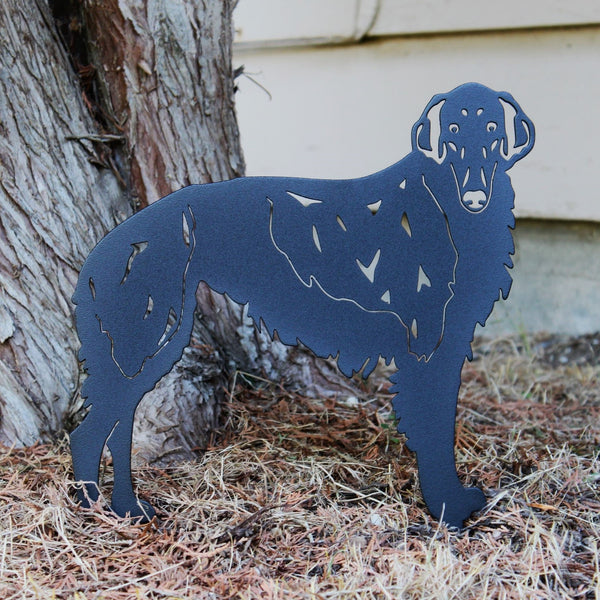 Silken Windhound Corten steel dog silhouette, matte black finish, shown outdoors – My Metal Rescue