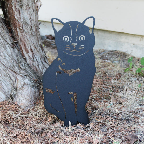 Burmese Corten steel dog silhouette, matte black finish, shown outdoors – My Metal Rescue