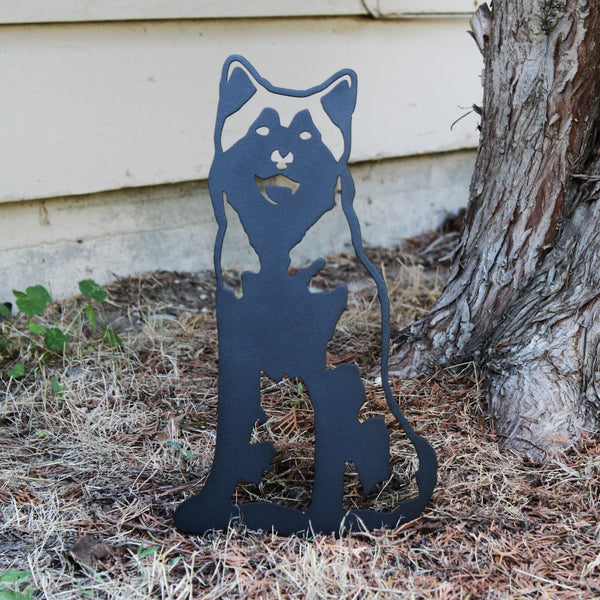 Siberian Husky Corten steel dog silhouette, matte black finish, shown outdoors – My Metal Rescue