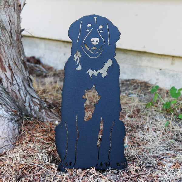 Leonberger Corten steel dog silhouette, matte black finish, shown outdoors – My Metal Rescue