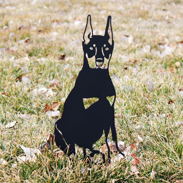 Miniature Pinscher Corten steel dog silhouette, matte black finish, shown outdoors – My Metal Rescue