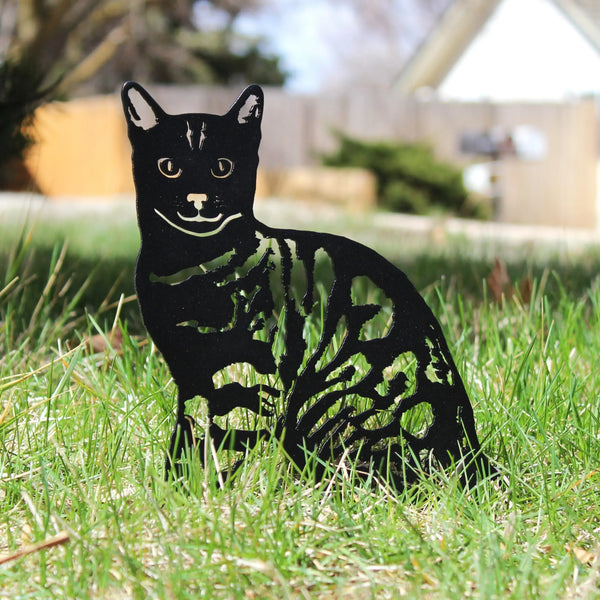 Bengal Corten steel dog silhouette, matte black finish, shown outdoors – My Metal Rescue