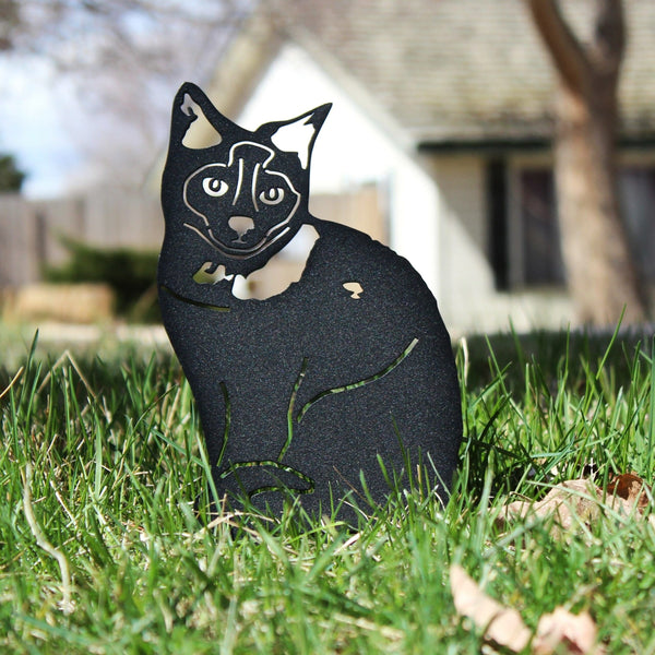 Birman Corten steel dog silhouette, matte black finish, shown outdoors – My Metal Rescue